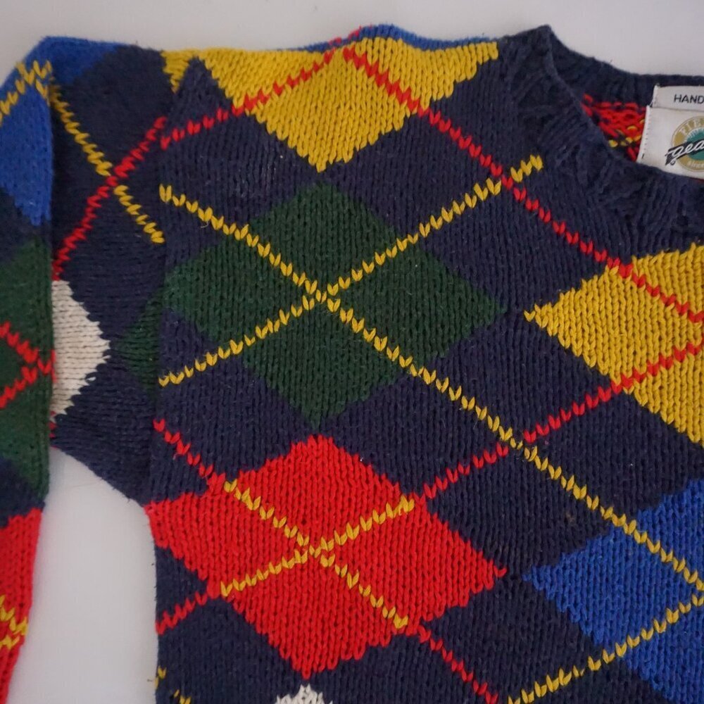 Field Gear Navy Multicolor Argyle Knit Preppy Cotton Blend Collegiate Sweater M - Picture 8 of 11